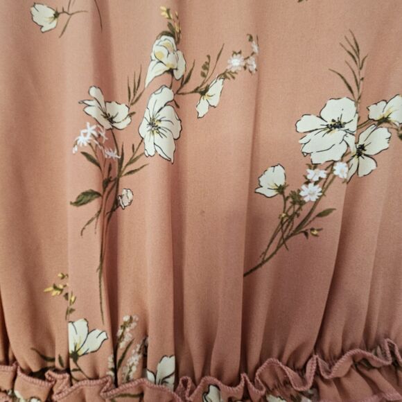 INSPIRED HEARTS NWT Sz L Terra Cotta Vneck Dress Puff Sleeve Tiered Ruffle Trim - Picture 4 of 6